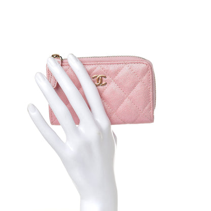 Chanel Iridescent Caviar Quilted Zipped Key Holder Case Rose Pink 2 of 8