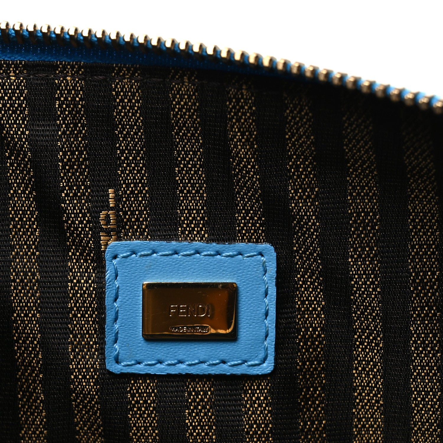 Fendi X SARAH COLEMAN Glazed Fabric Jacquard Vitello King FF Vertigo Medium Flat Pouch Cyber Blue White 6 of 9