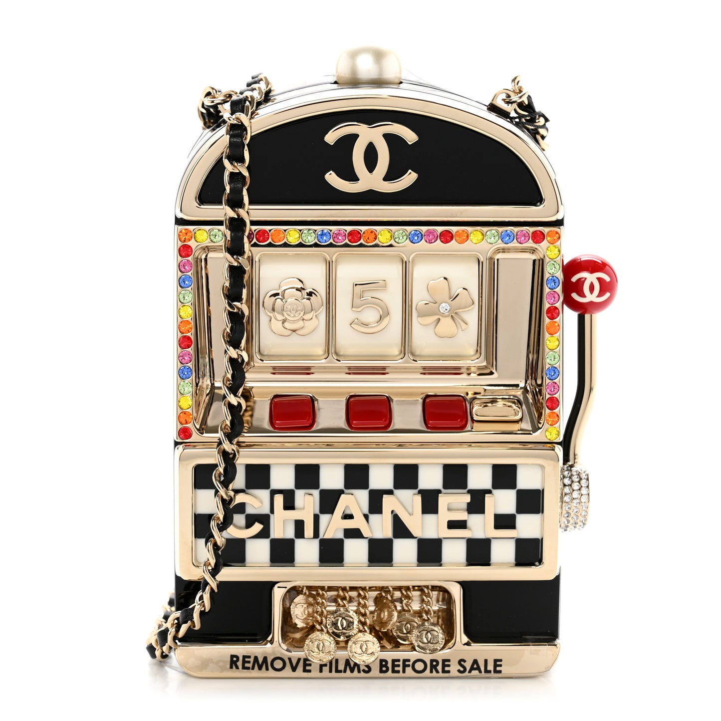 Resin Crystal Slot Machine Minaudiere Black Gold White Red
