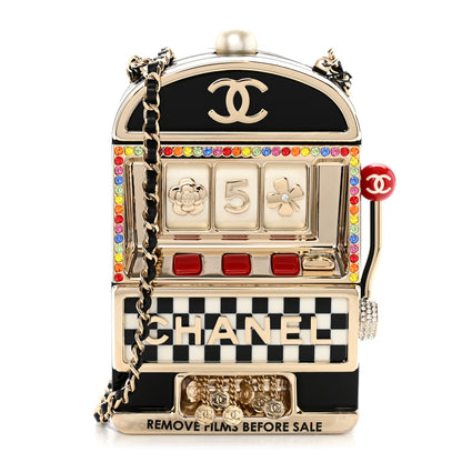 Chanel Resin Crystal Slot Machine Minaudiere Black Gold White Red 1 of 9