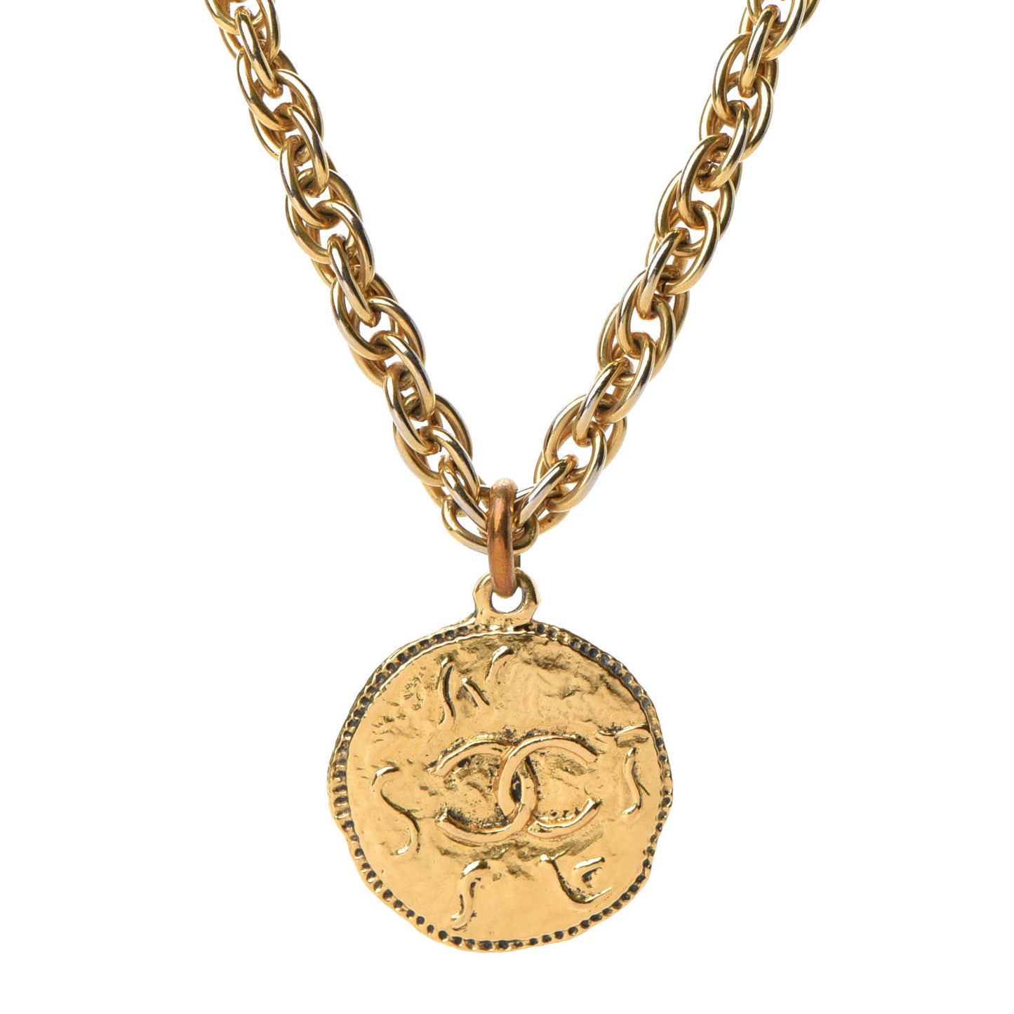 CC Chain Pendant Long Necklace Gold