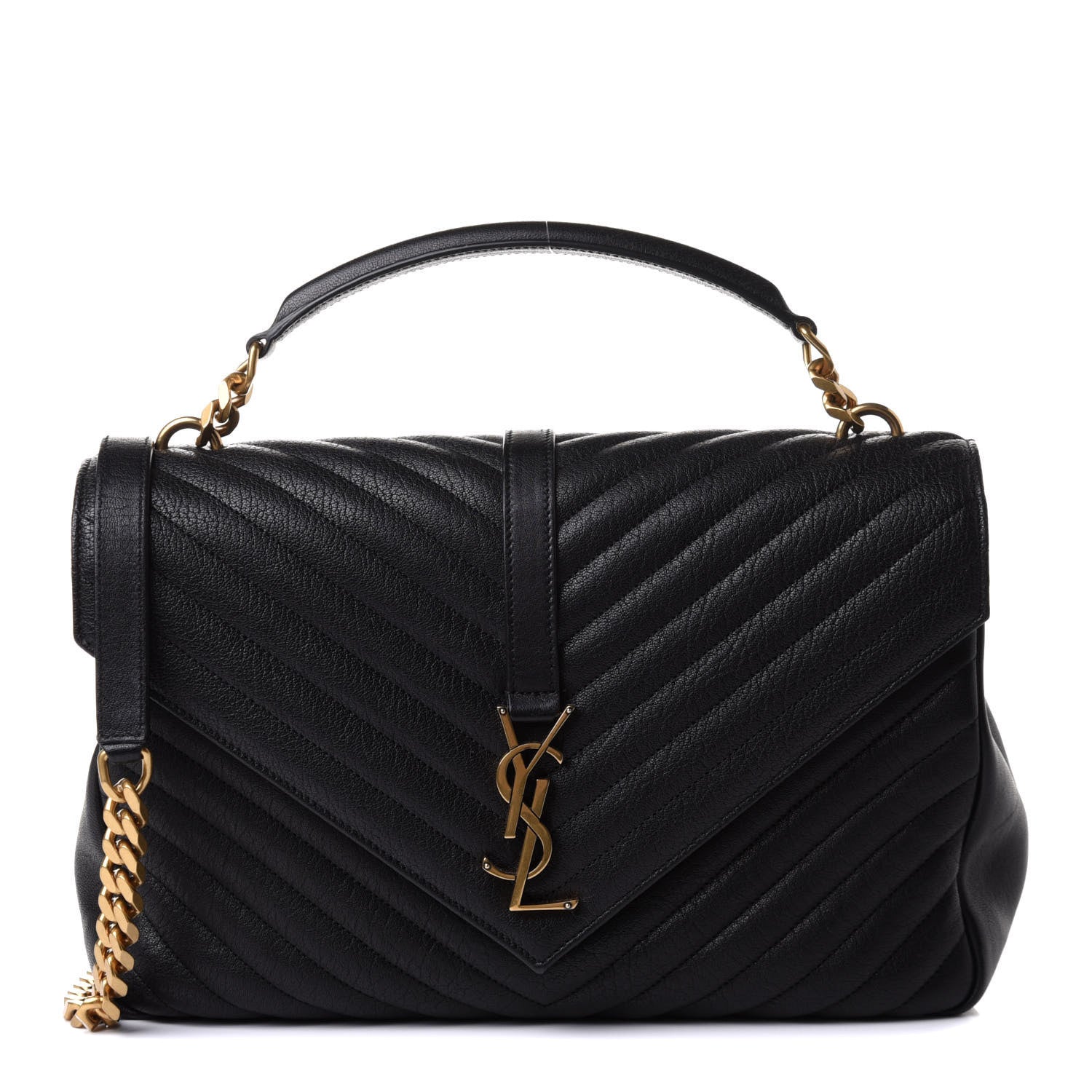 Saint Laurent Sheepskin Matelasse Chevron Monogram Large College Satchel Black 1 of 12