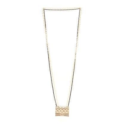 Chanel Metal Lambskin Pearl Chain Flap Bag Long Necklace Gold Black Pearly White 2 of 6