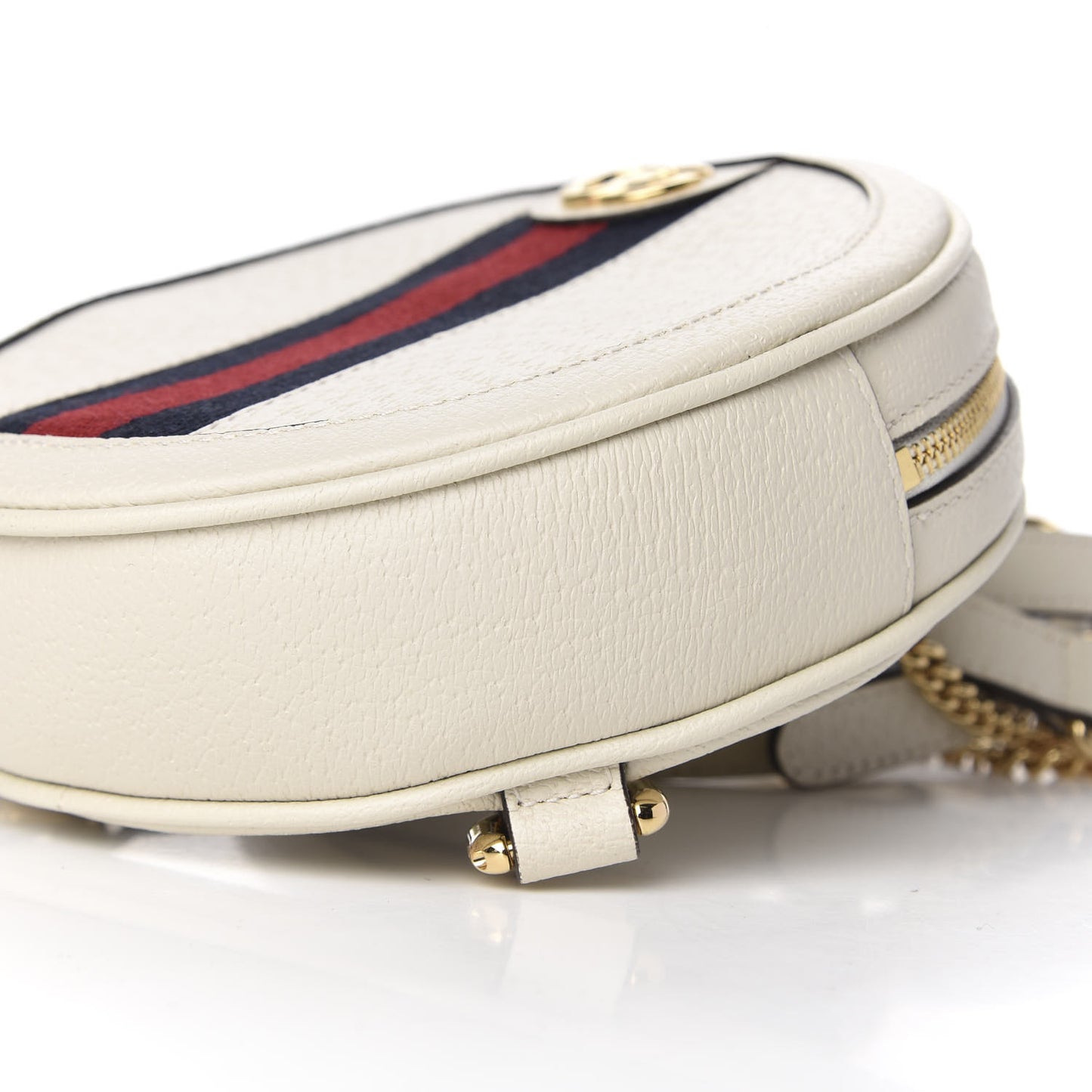 Textured Calfskin Web Mini Ophidia Round Backpack Mystic White