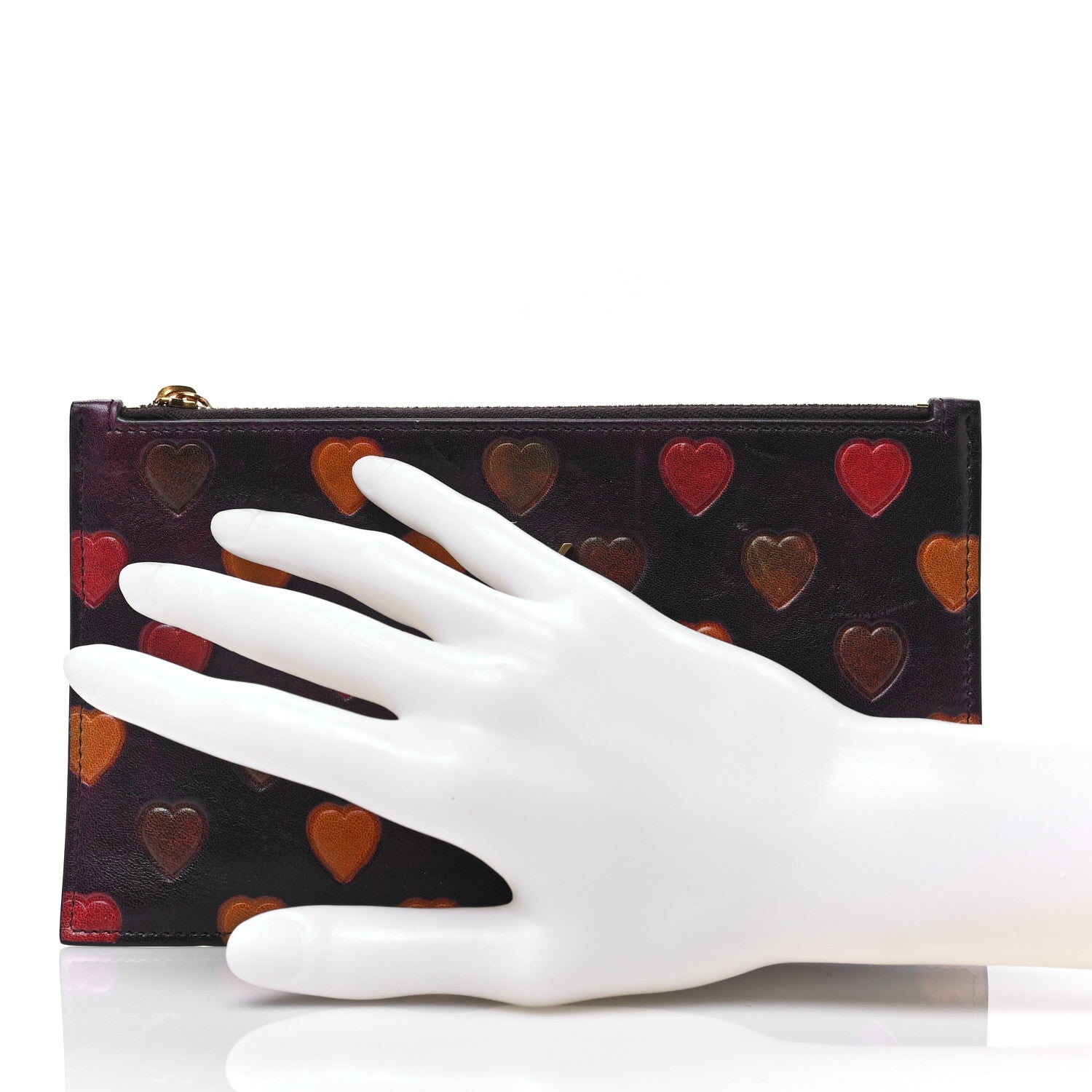 Saint Laurent Lambskin Heart Embossed Monogram Bill Pouch Vintage Cognac 2 of 7