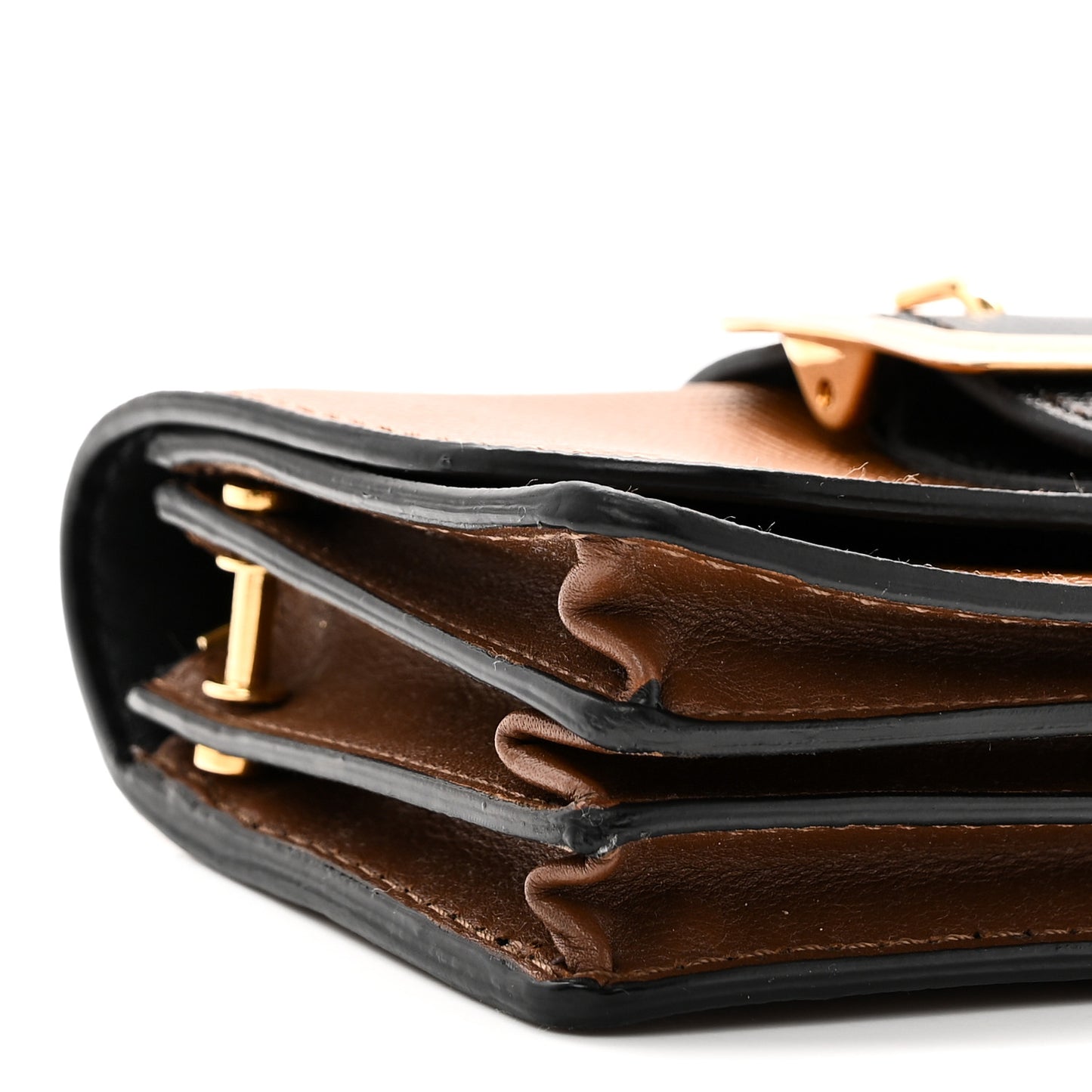Grainy Calfskin Bridle Small Madison Buckle Bag Tan Black