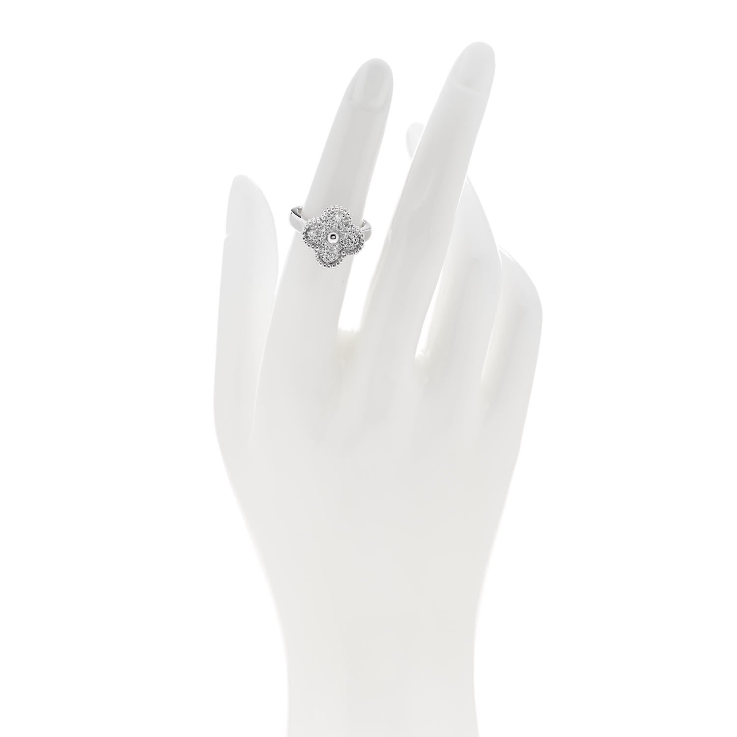 Van Cleef & Arpels 18K White Gold Diamond Vintage Alhambra Ring 50 5.25 2 of 6