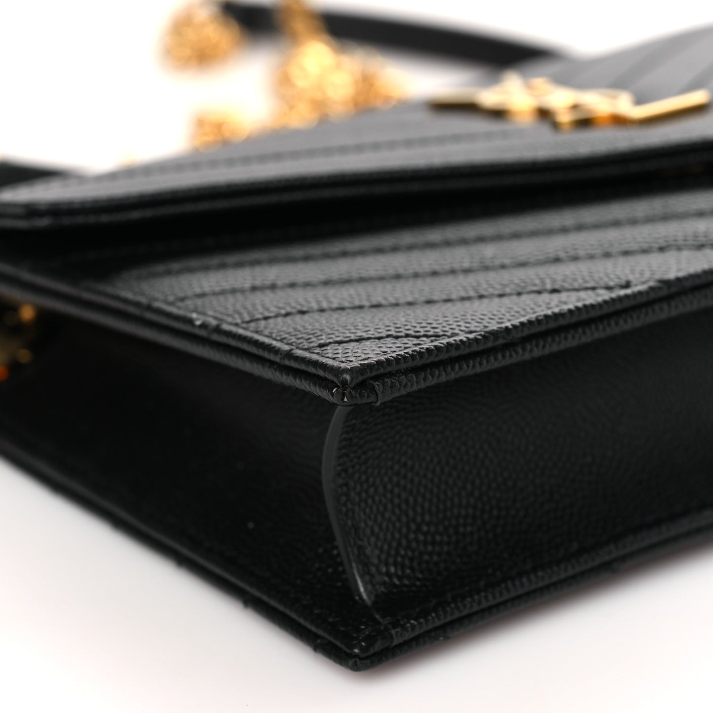 Grain De Poudre Matelasse Chevron Monogram Envelope Chain Wallet Black