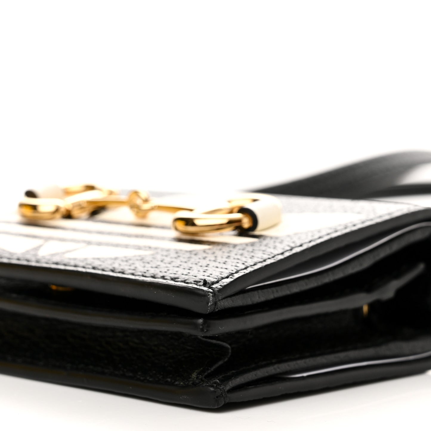 X ADIDAS Textured Dollar Calfskin Trefoil Horsebit 1955 Card Case Wallet With Strap Black Off White