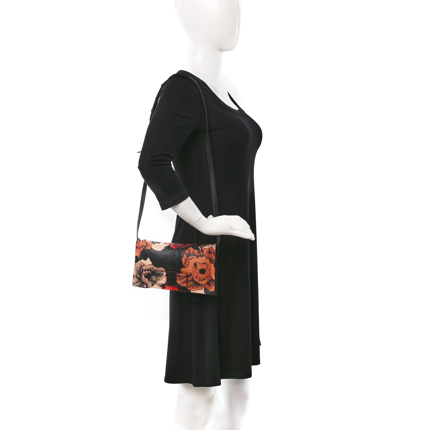 Calfskin Poppy Print Mini Viva Bow Shoulder Bag Black Multicolor