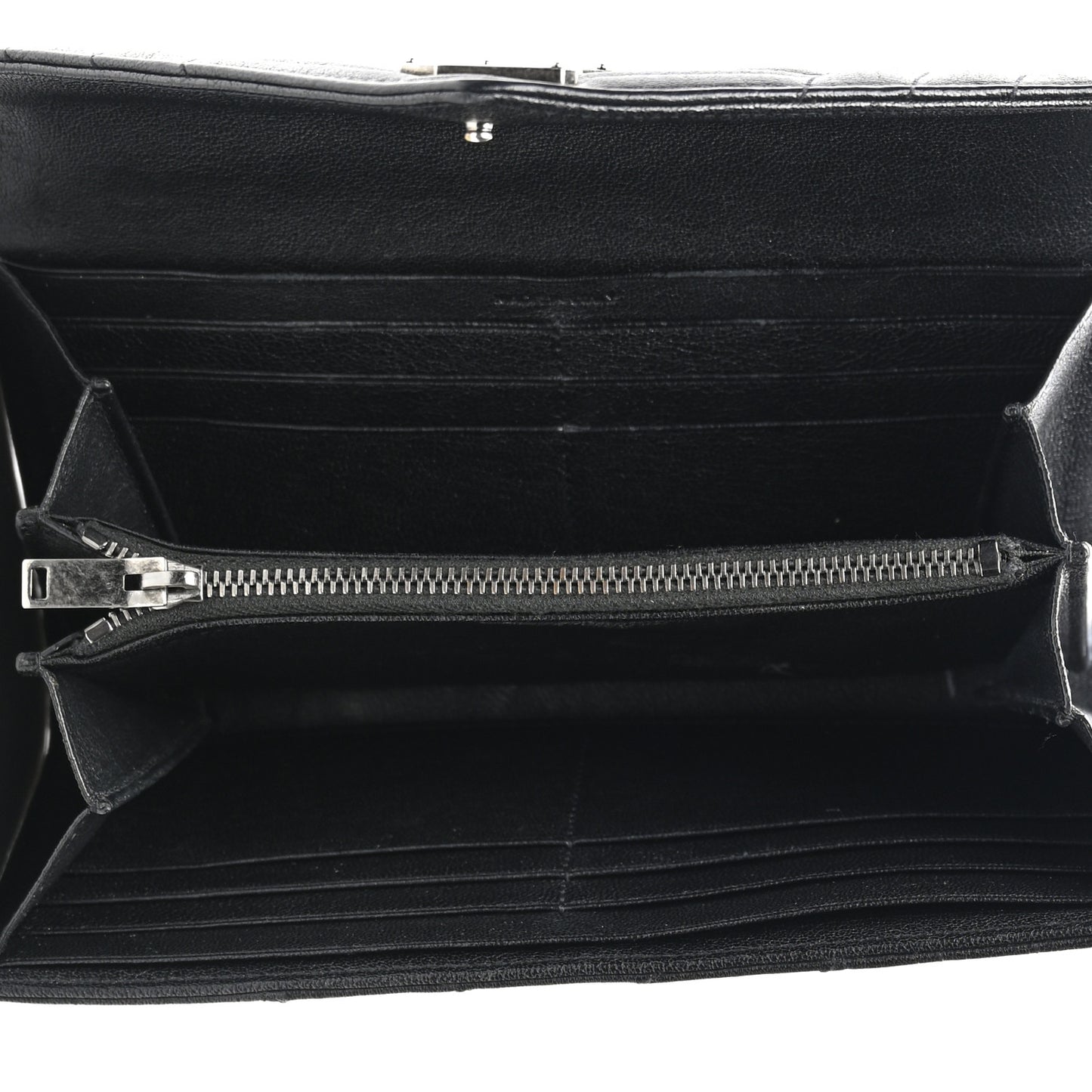Lambskin Mixed Matelasse Quilted Large Monogram Envelope Wallet Black