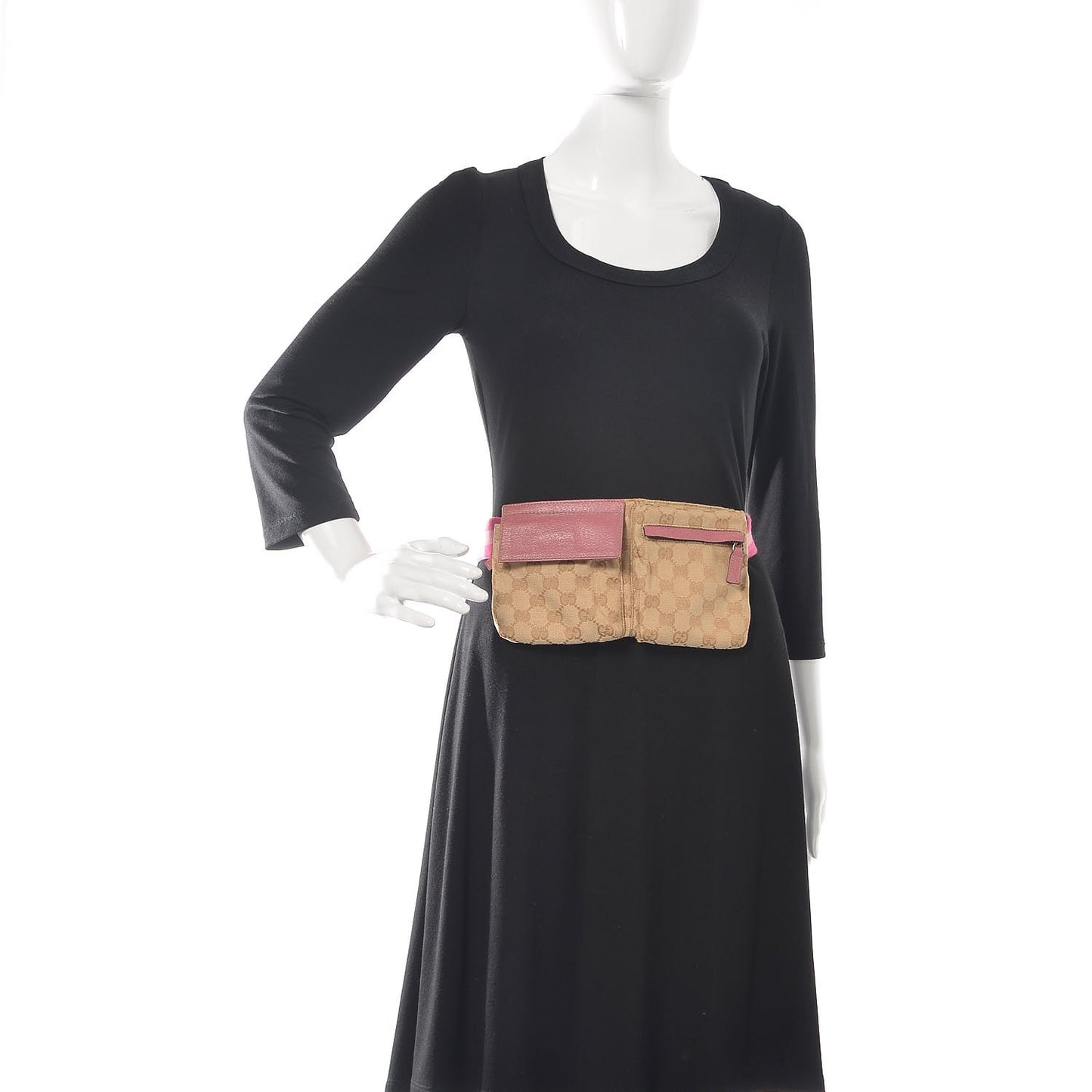 GG Monogram Web Double Pocket Belt Bag Pink