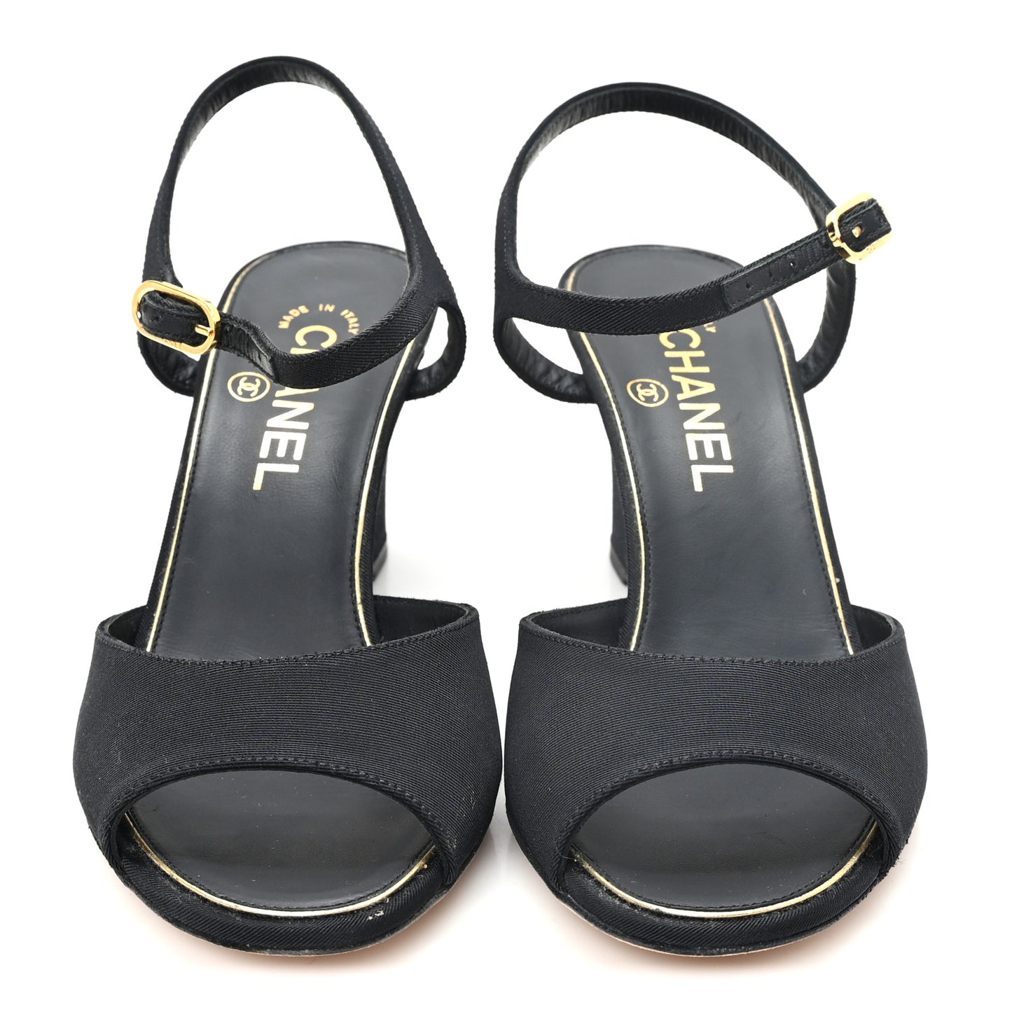 Grosgrain Pearl CC Wedge Sandals 38 Black