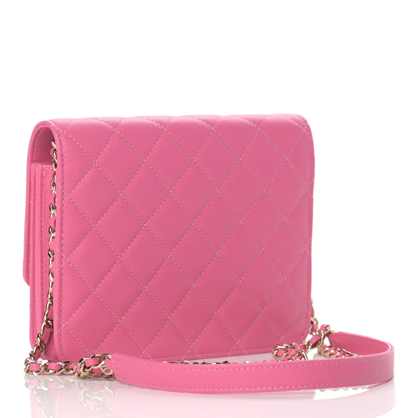 Caviar Quilted Square Wallet On Chain WOC Pink