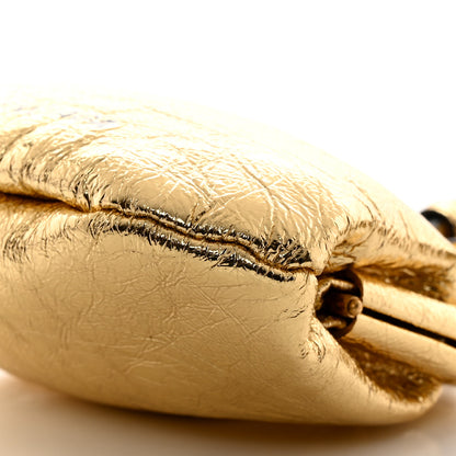 Balenciaga Metallic Textured Calfskin Logo Cloud Coin Purse With Strap Gold 10 of 11
