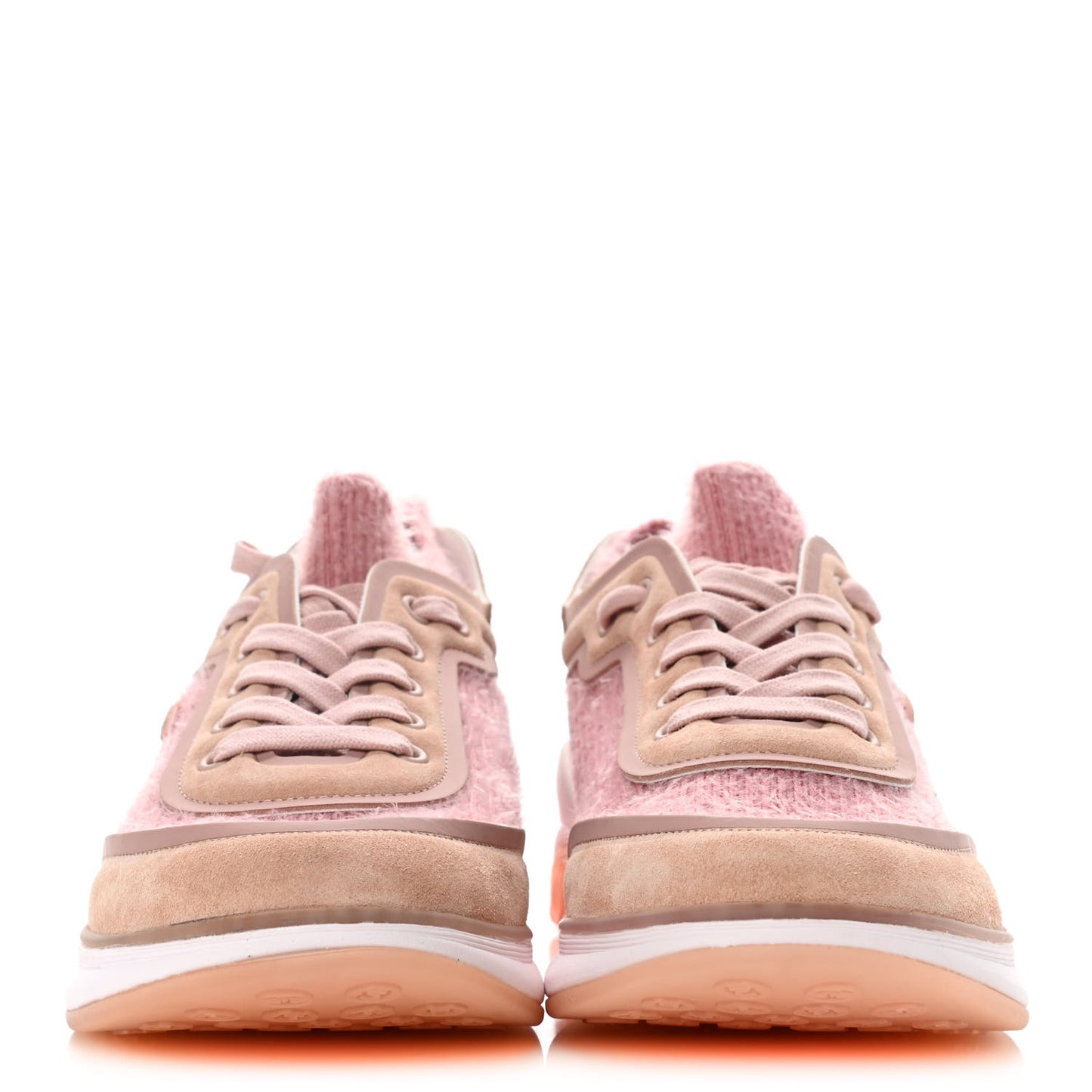 Suede Calfskin Stretch Fabric CC Sneakers 40.5 Pink