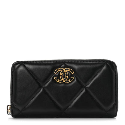 Chanel Lambskin Quilted 19 Long Zipped Around Wallet Black 1 of 8