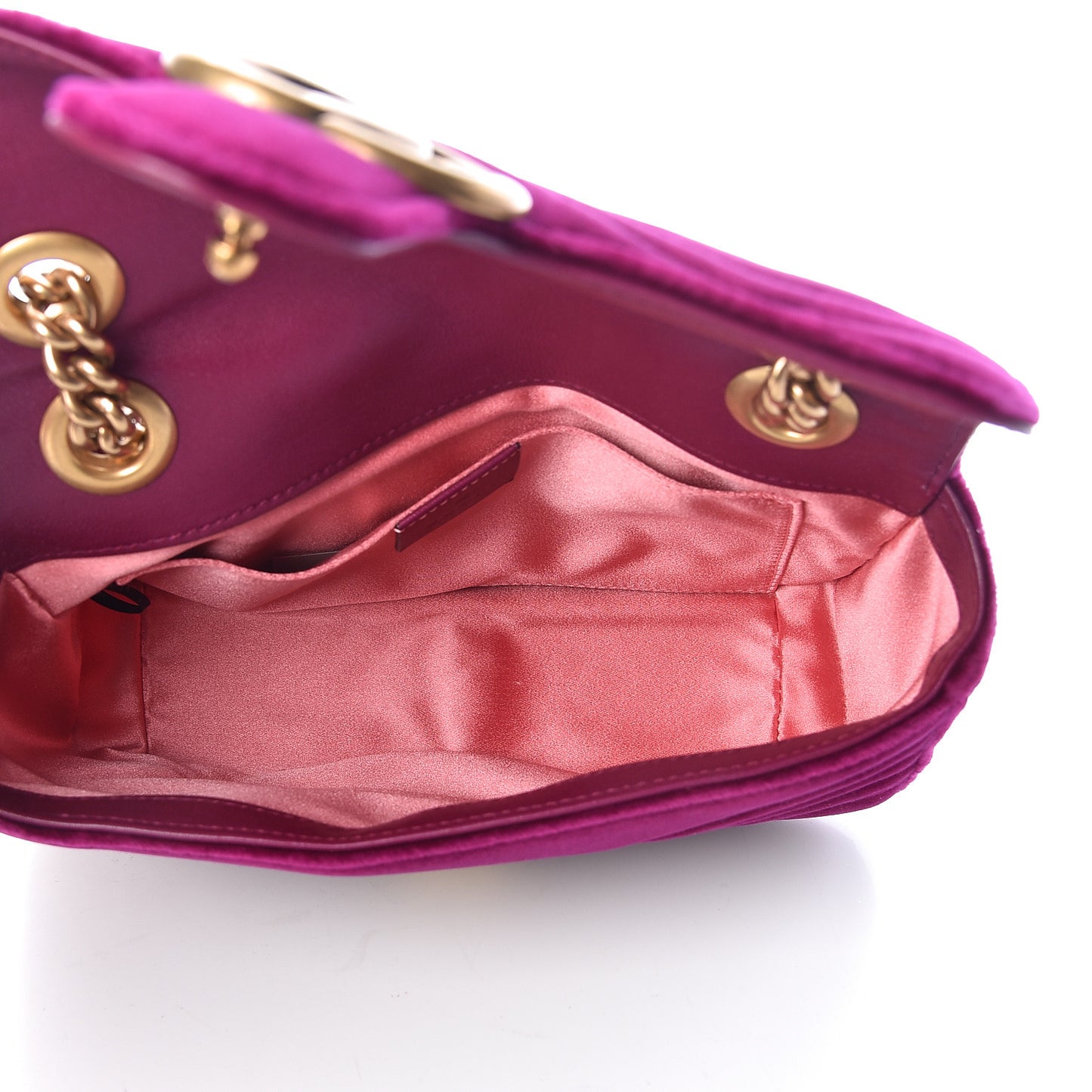 Velvet Matelasse Mini GG Marmont Shoulder Bag Fuchsia Violet Cyclamen