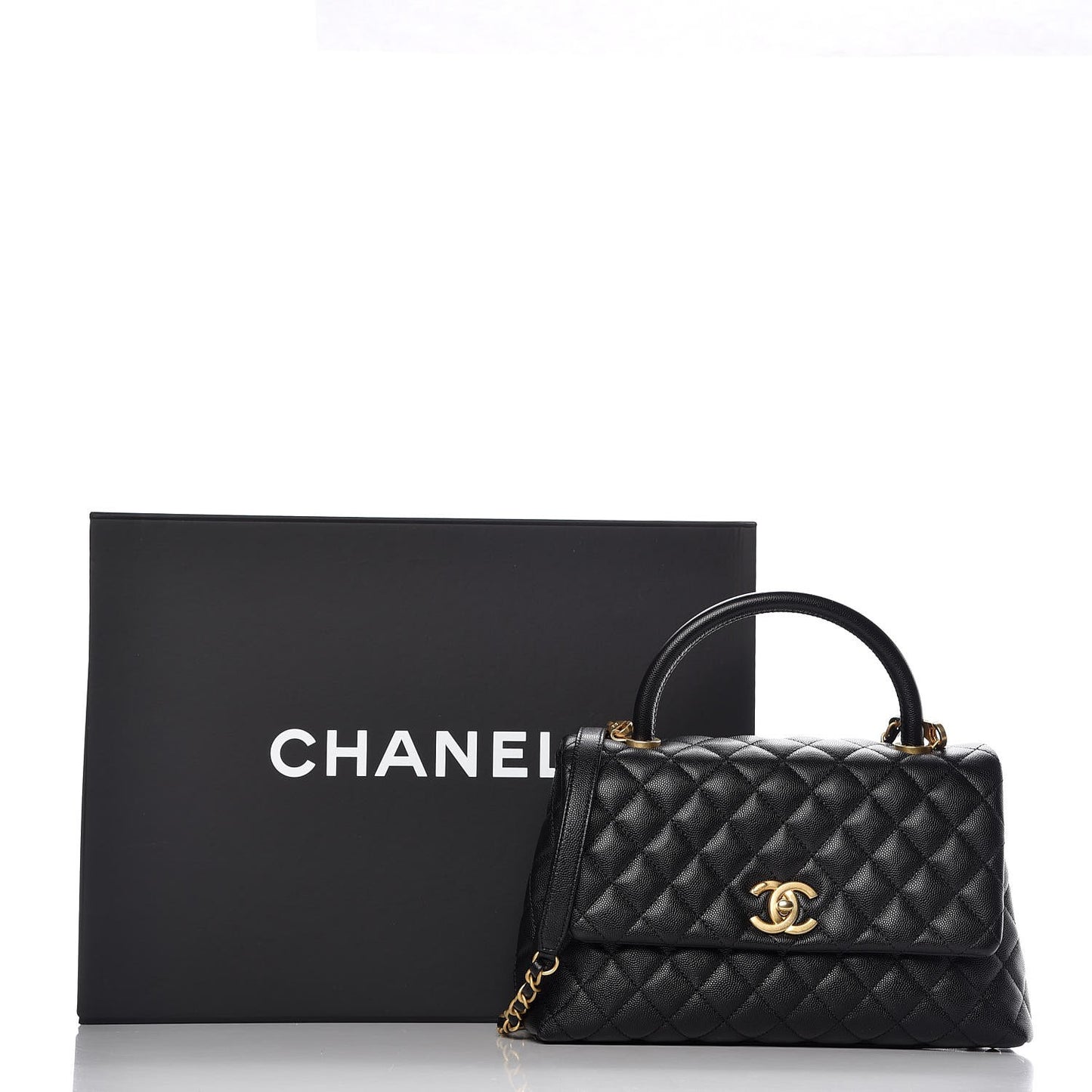 Caviar Quilted Small Coco Handle Flap Black