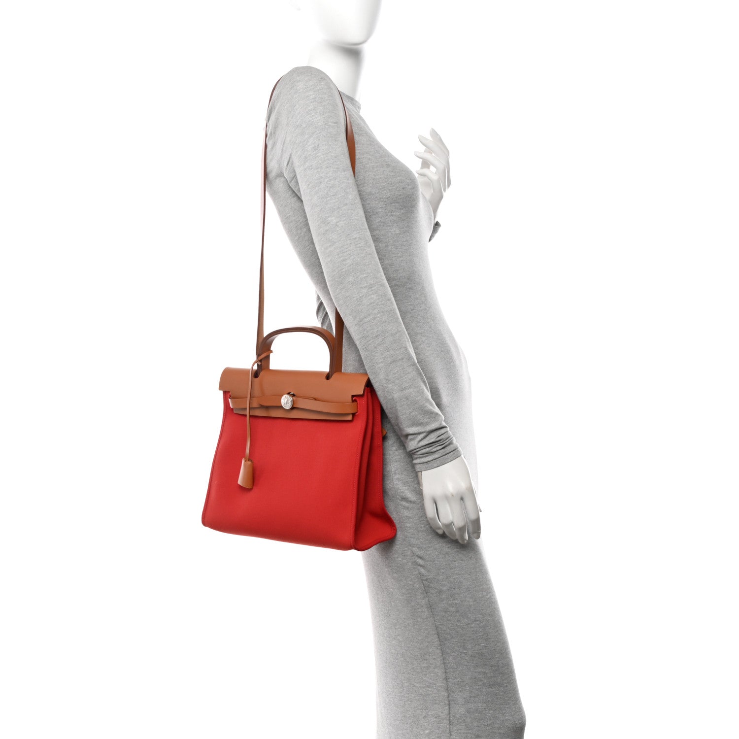 Hermes Vache Hunter Toile Herbag Zip 31 PM Rouge Tomate Natural 3 of 15