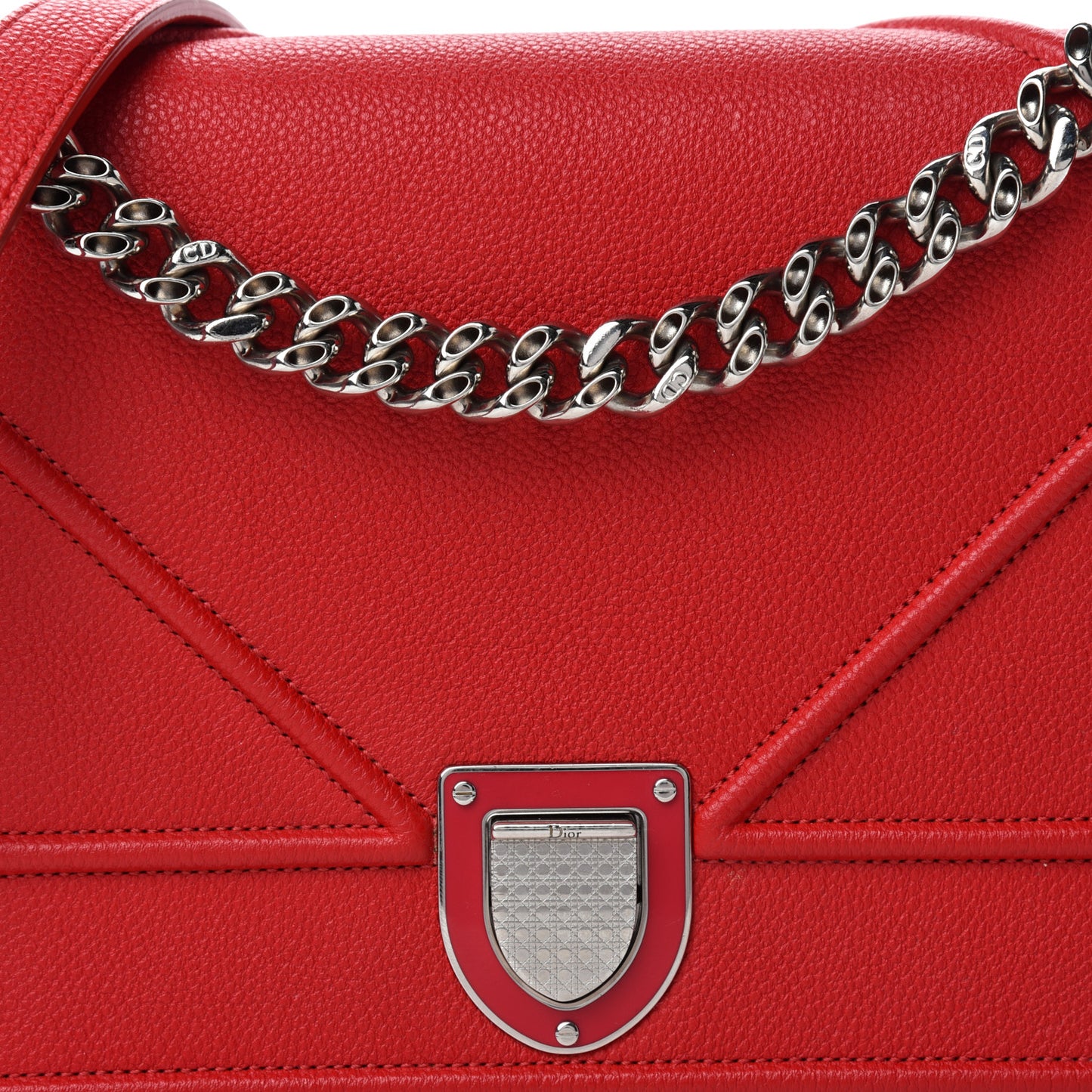 Grained Calfskin Medium Diorama Flap Bag Red
