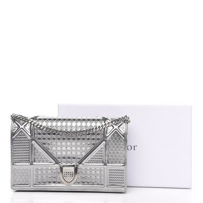 Christian Dior Metallic Patent Micro-Cannage Diorama Wallet on Chain Pouch Silver 9 of 9