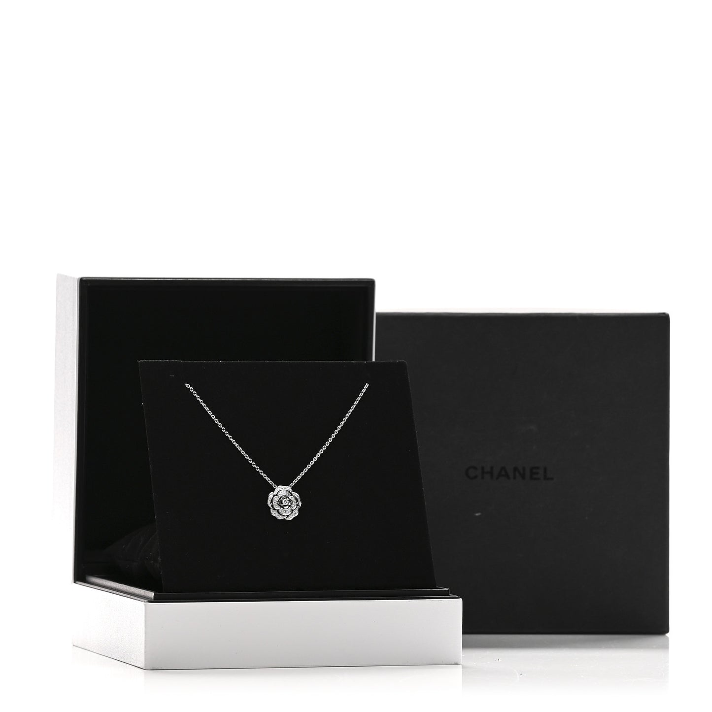18K White Gold Diamond Bouton de Camelia Pendant Necklace