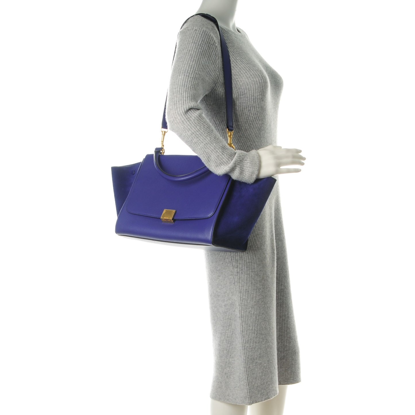 Drummed Calfskin Suede Medium Trapeze Indigo