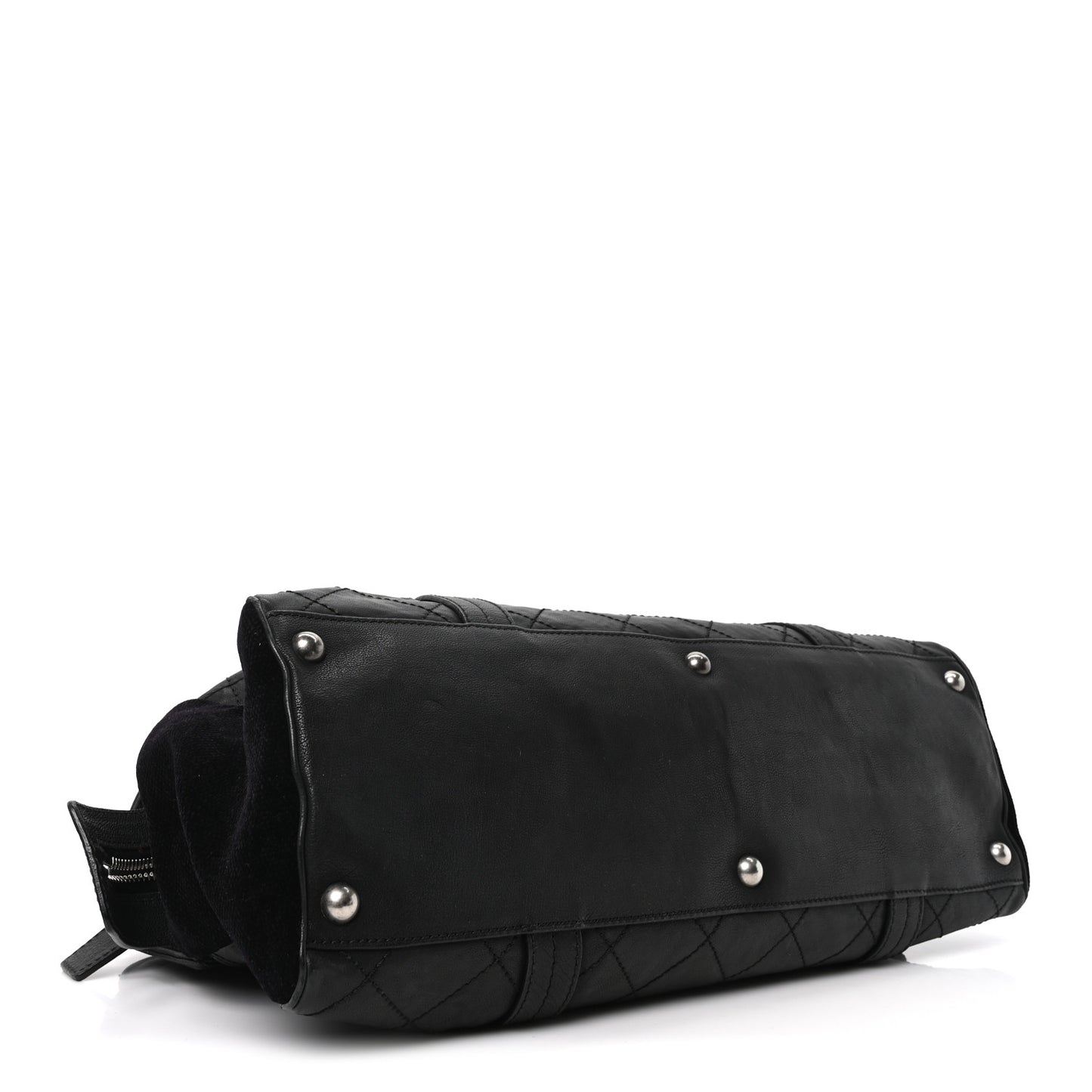 Calfskin Terrycloth Quilted Large Reissue Bowling Bag Tote Black