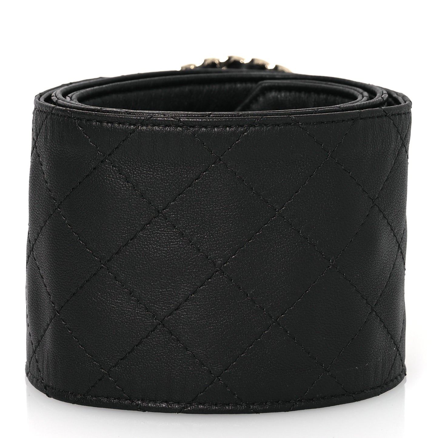 Lambskin Stitched Chain Belt Black
