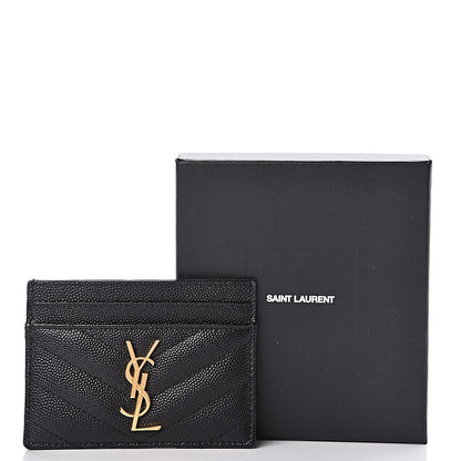 Saint Laurent Grain De Poudre Matelasse Chevron Monogram Credit Card Case Black 13 of 13