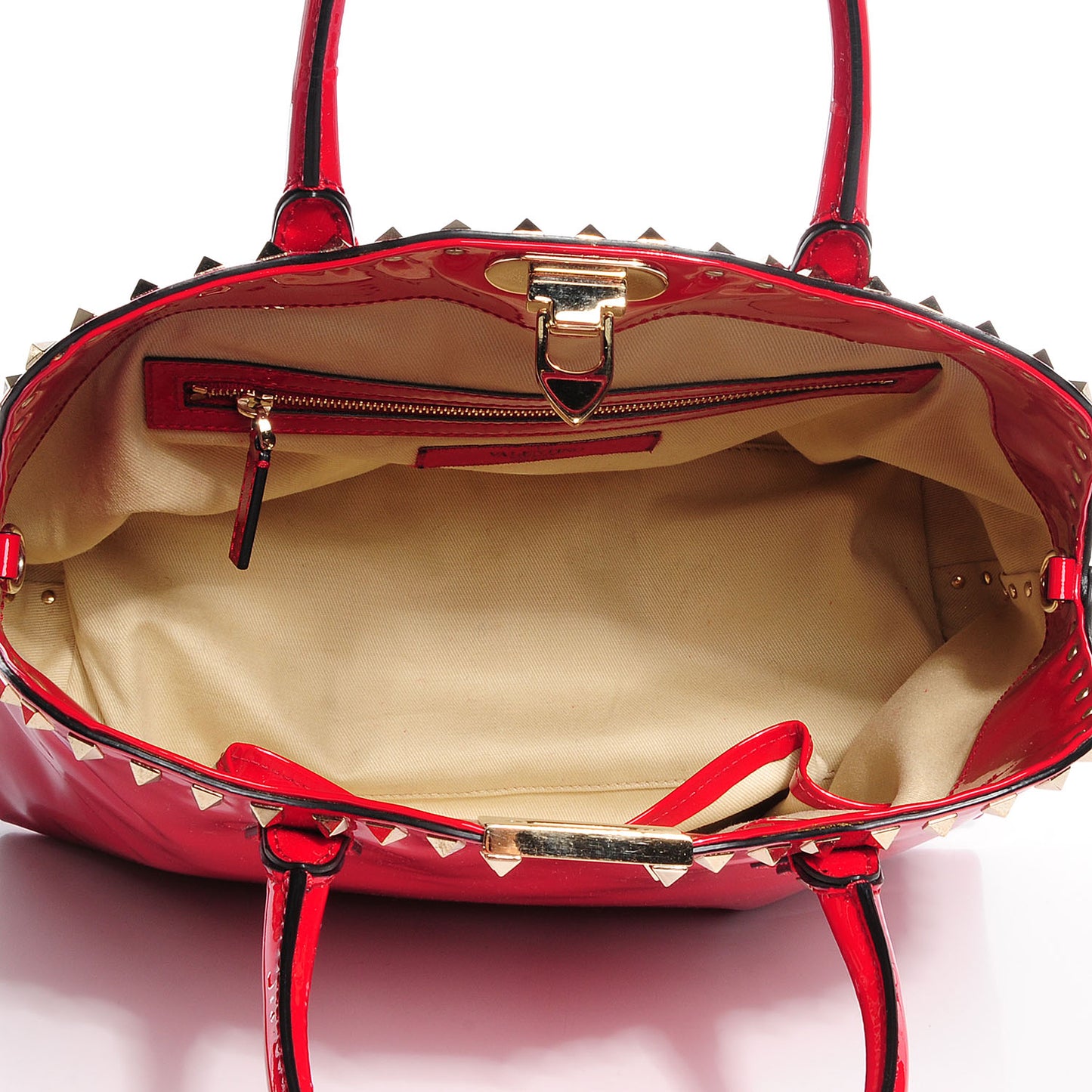 Patent Rockstud Dome Satchel Red