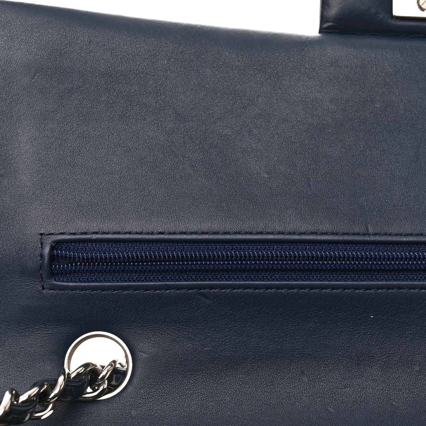 Patent Quilted Medium Double Flap Navy