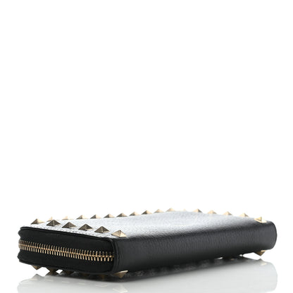 Valentino Garavani Pebbled Calfskin Rockstud Zip Around Wallet Black 4 of 10