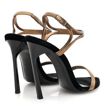 Saint Laurent Metallic Velvet Talitha Ankle Strap Sandals 37 Black Gold 4 of 7