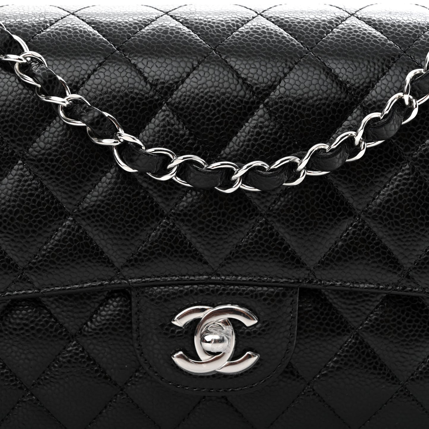 Caviar Quilted Medium Double Flap Black