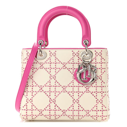 Christian Dior Lambskin Stitched Cannage Medium Lady Dior Pink White 1 of 12