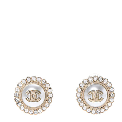 Chanel Pearl Crystal CC Earrings Gold 1 of 5