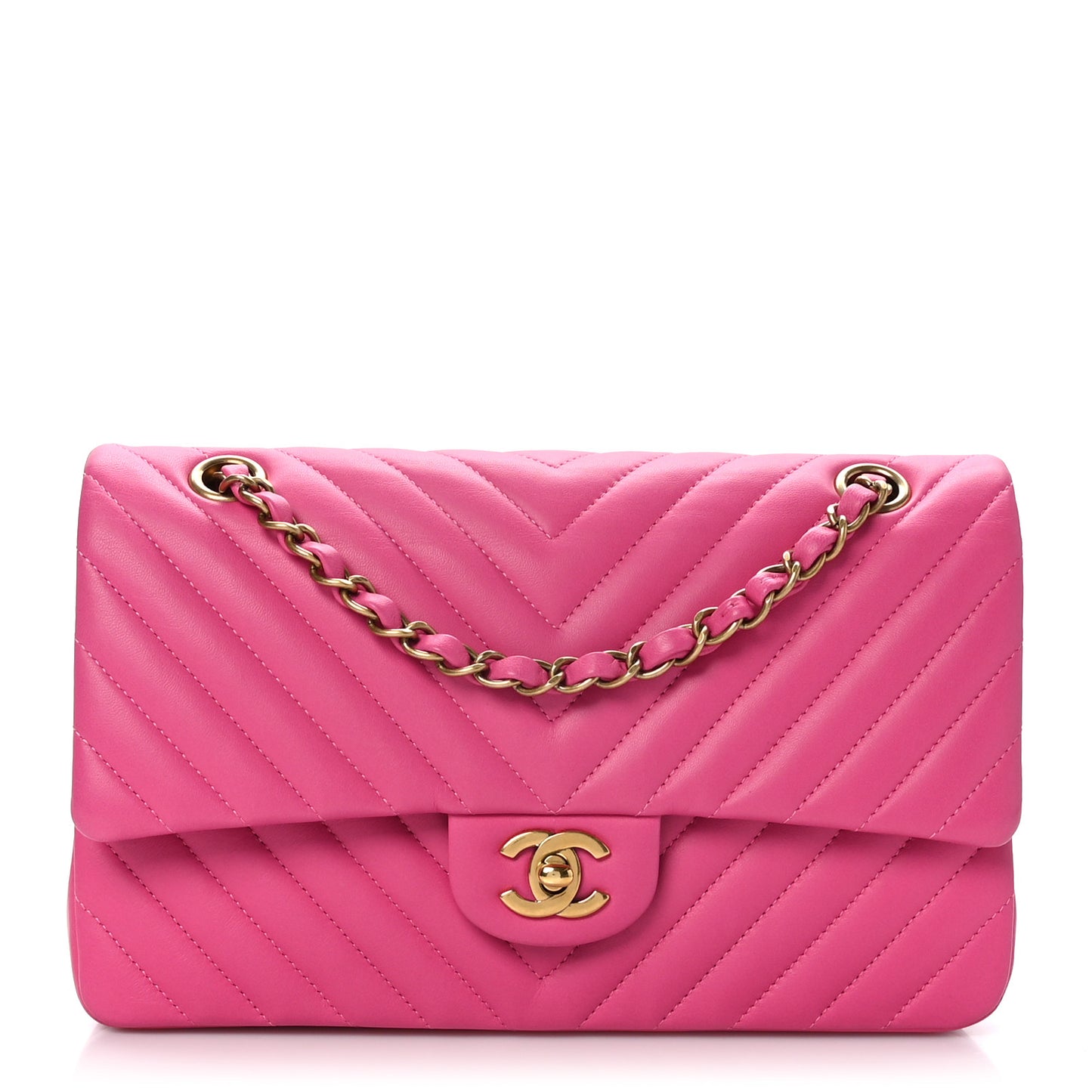 Lambskin Chevron Quilted Medium Double Flap Pink