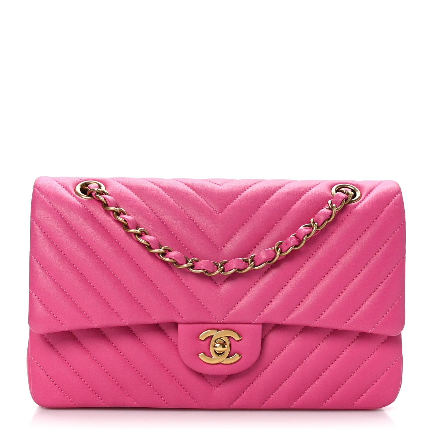 Chanel Lambskin Chevron Quilted Medium Double Flap Pink 1 of 9