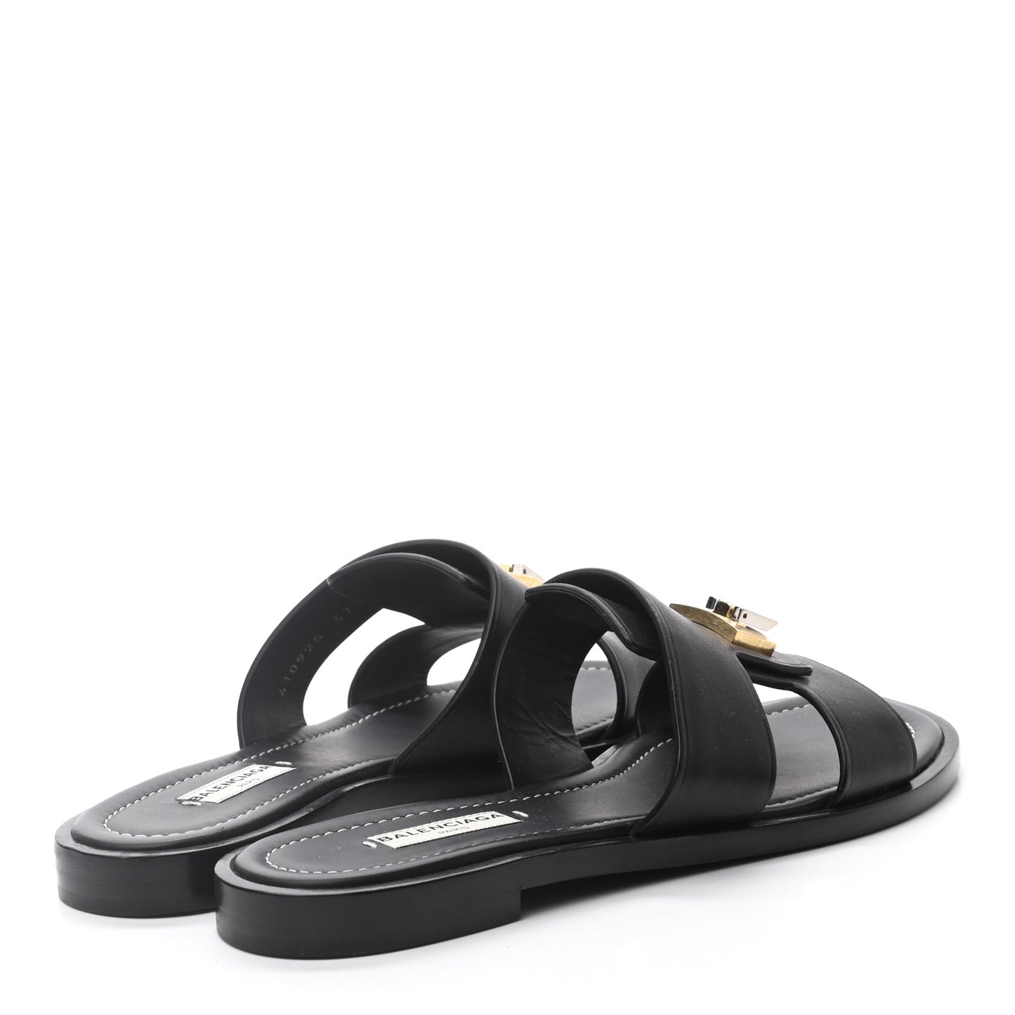 Calfskin Lock-Front Sandals 37.5 Black