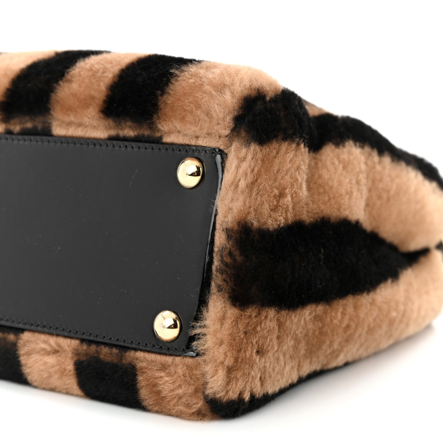 Fendi Shearling Vitello Vernice Mou Pequin Striped Medium Peekaboo Iconic Satchel Tobacco Black 11 of 11