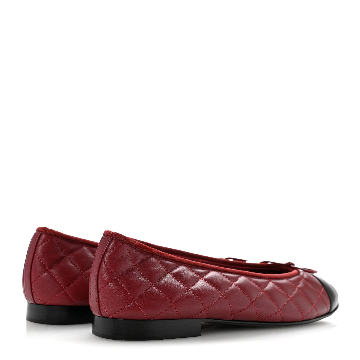 Chanel Lambskin Quilted CC Cap Toe Ballerina Flats 39 Burgundy Black 5 of 9