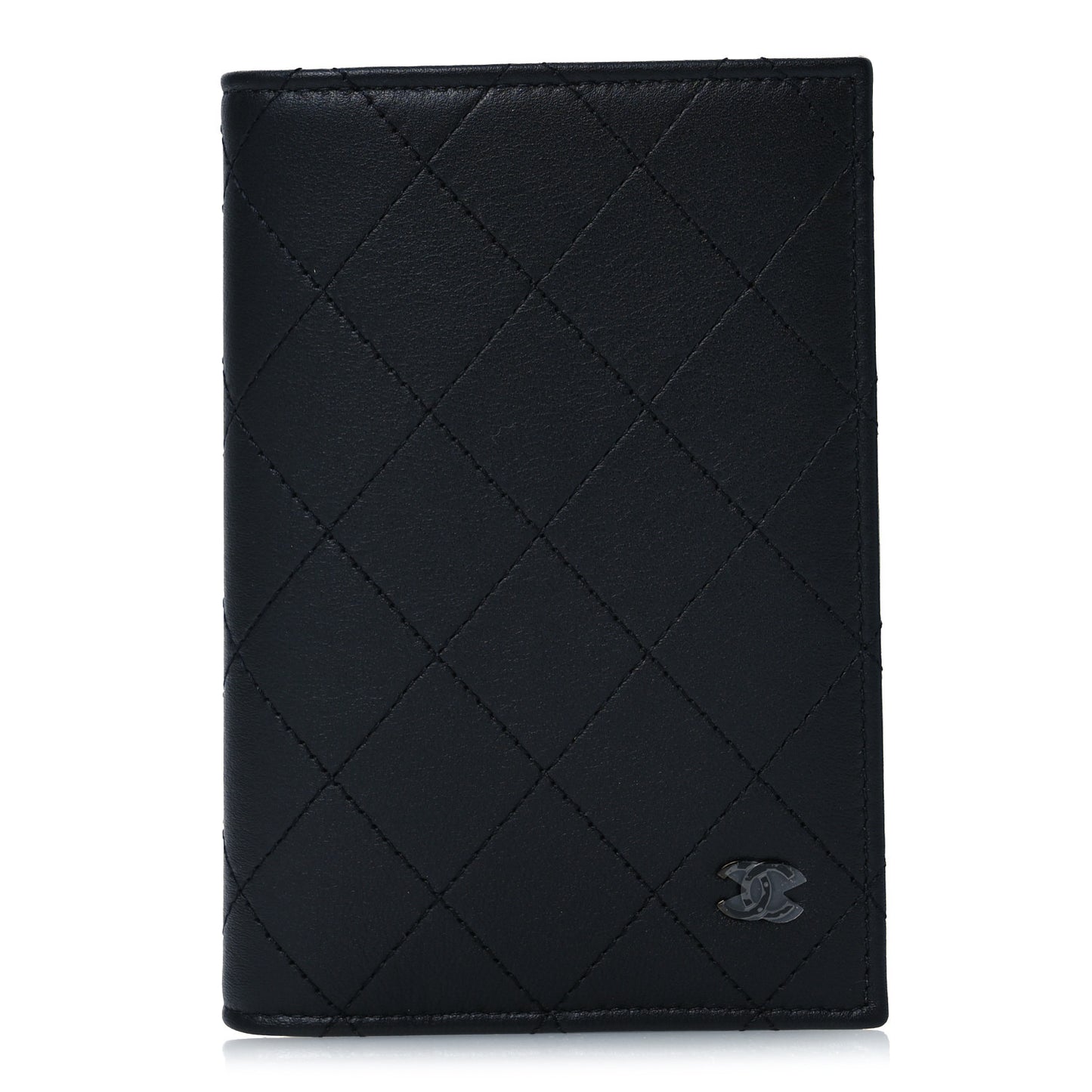 Grained Calfskin Quilted Card Holder Wallet So Black