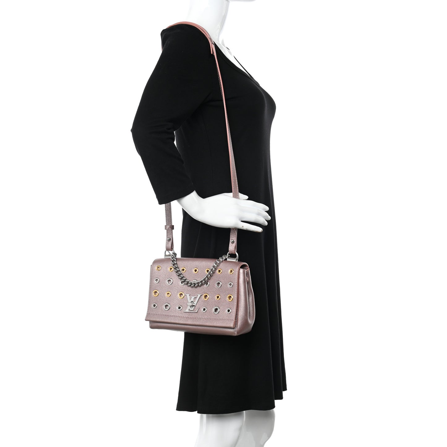 Soft Calfskin Eyelet Lockme II Chain Bag BB Rose Gold