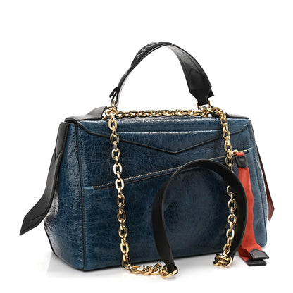 Givenchy Creased Patent Calfskin Medium ID Flap Oil Blue 2 of 8