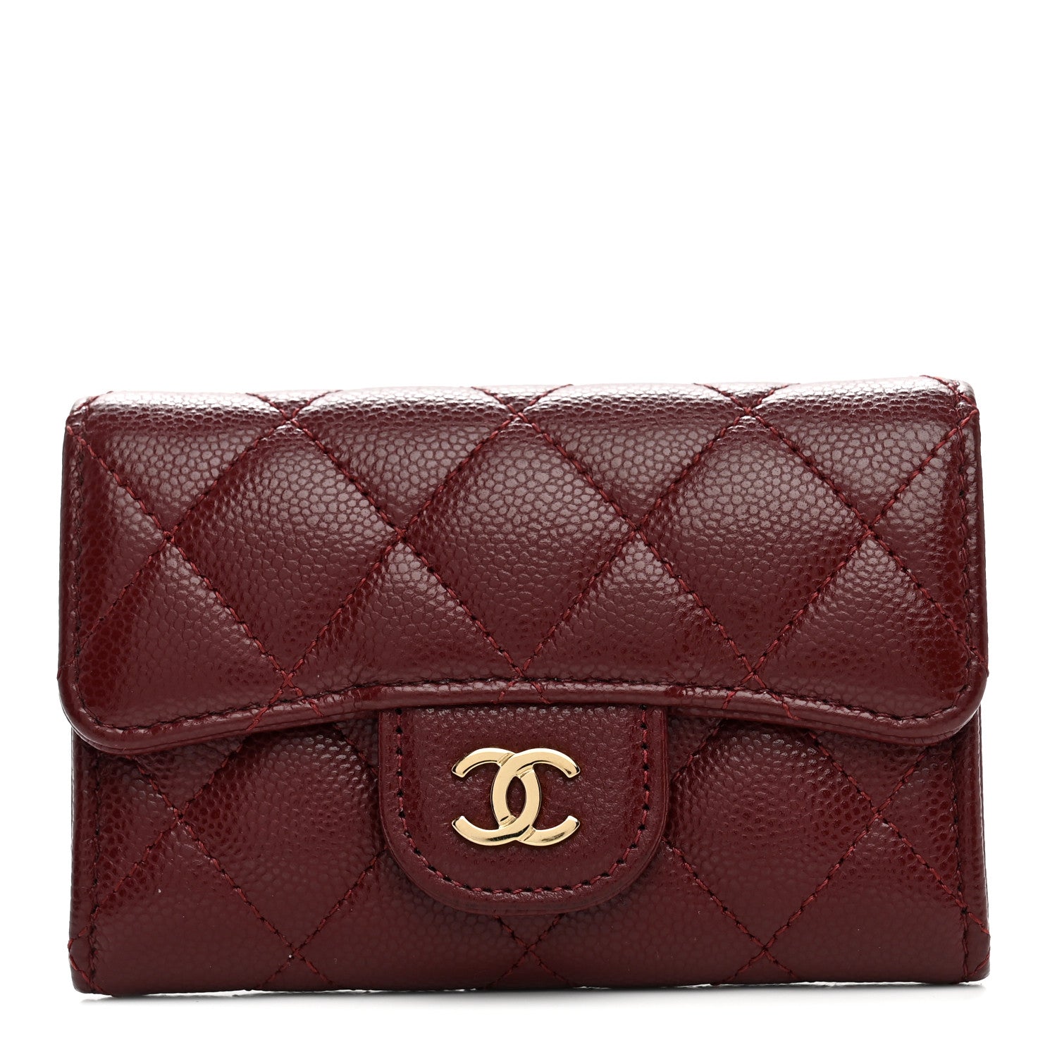 Chanel Caviar Quilted Flap Card Holder Wallet Burgundy 1 of 9