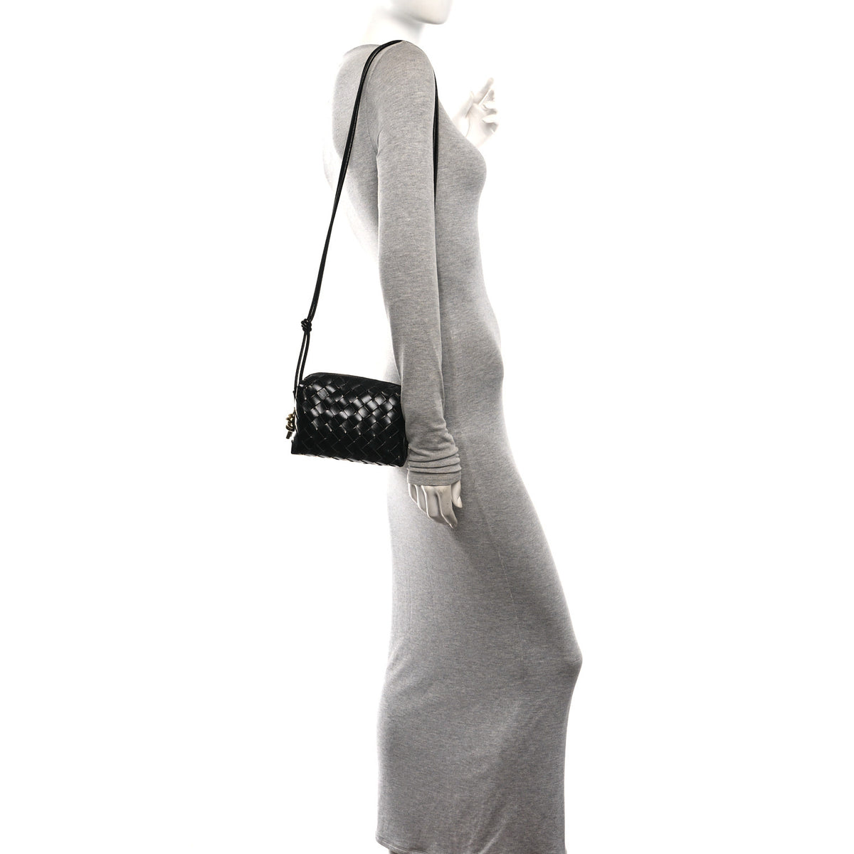 Polished Nappa Intrecciato Metallic Knot Mini Loop Camera Bag Black
