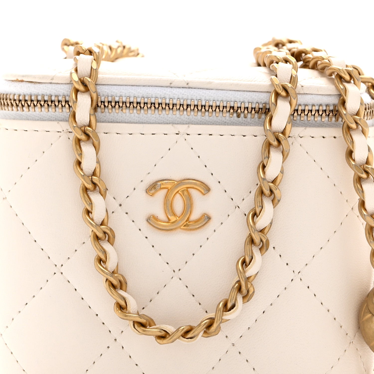 Chanel Lambskin Quilted Pearl Crush Mini Vanity Case With Chain
