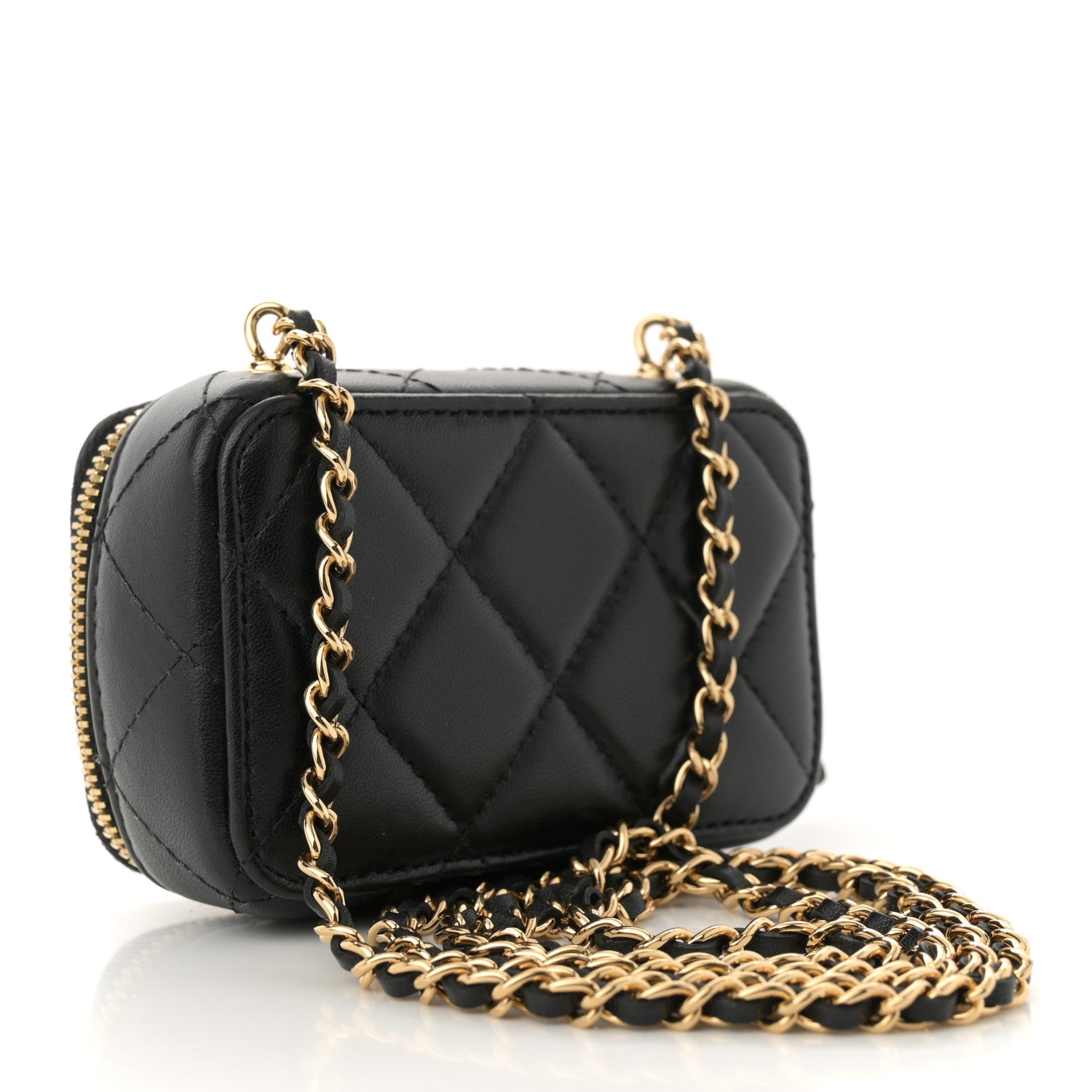 Chanel Lambskin Quilted Mini Golden Plate Clutch With Chain Black 10 of 10